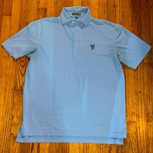 Medium light blue Peter Millar polo with Garden City Golf Club logo.
